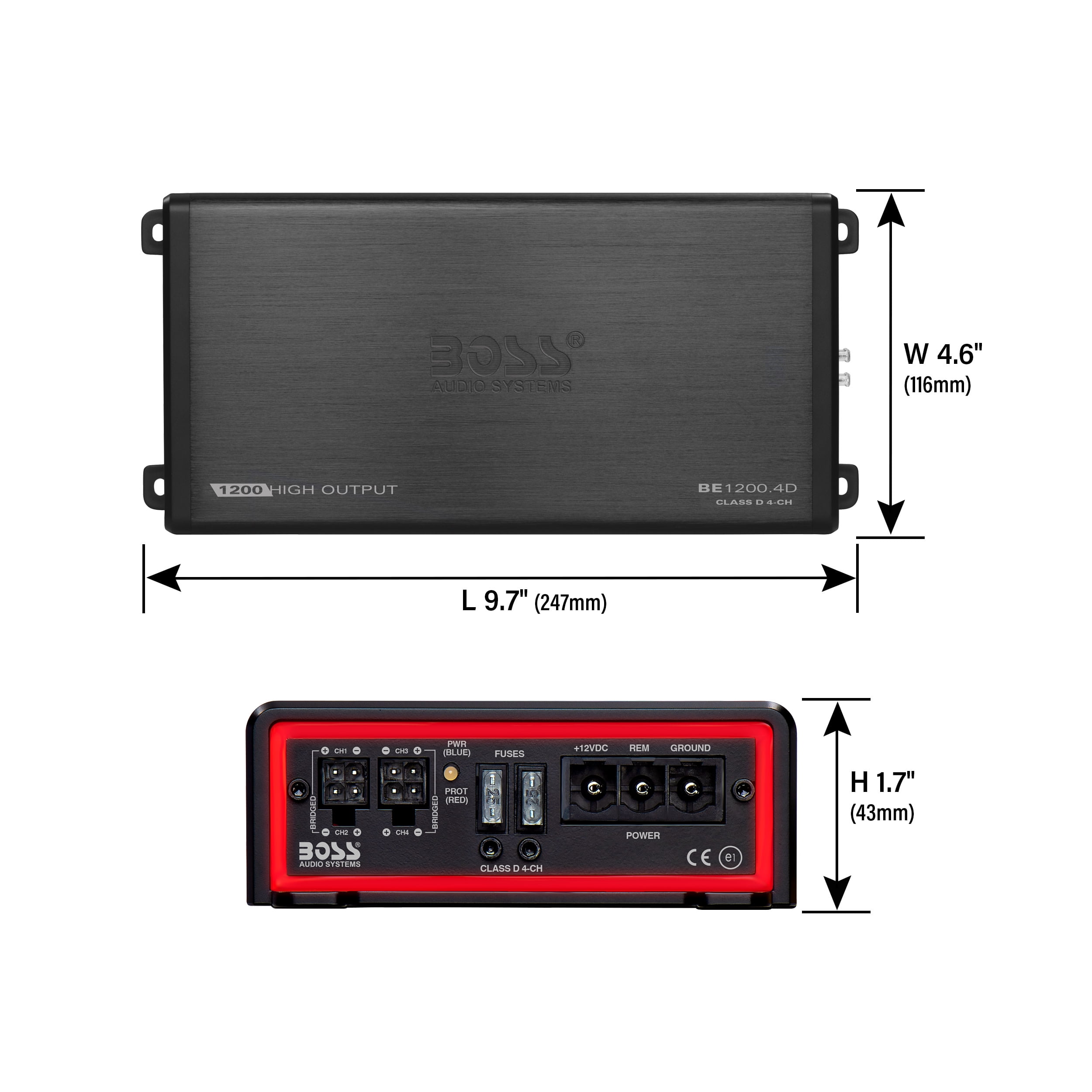 BOSS Audio Systems BE1200.4D Elite Series Car Audio Amplifier 1200 High Output, 4 Channel, Class D, 2/4 Ohm, High/Low Level Inputs, High/Low Pass Crossover, Full Range, Hook Up To Stereo & Subwoofer