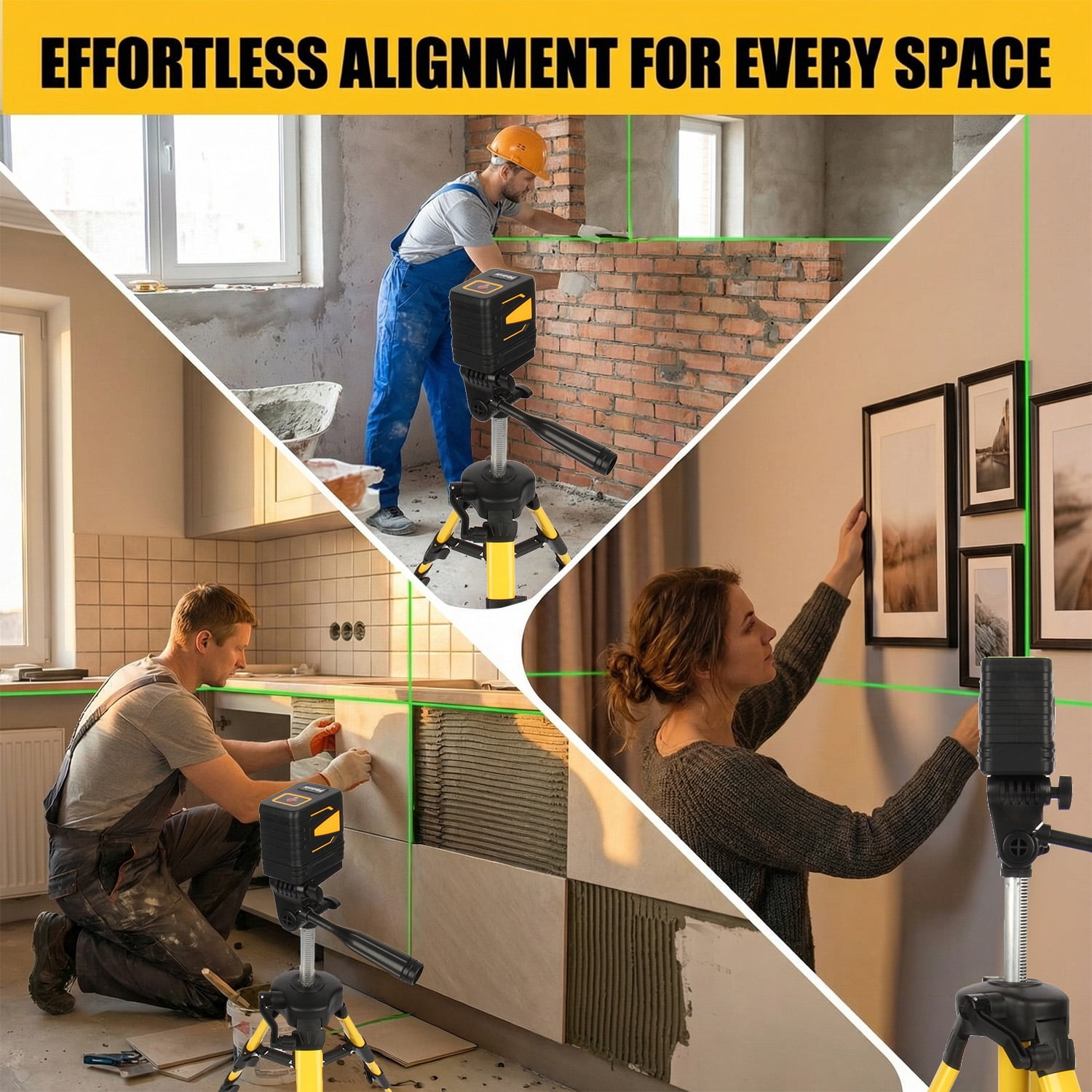 Fotrix Green Cross Line Laser Level with Tripod, Self-Leveling Laser Level, Magnetic Base, Carrying Case and AA Batteries Included
