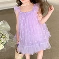 thumbnail image 2 of Girls Dresses Summer Purple Summer Flying Sleeves Sweet Fresh Flower Mesh Princess Sling Dress Casual Dresses,Size 3 Years-4 Years, 2 of 9