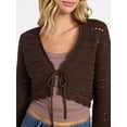 thumbnail image 4 of No Boundaries Tie Front Pointelle Cardigan, Women’s Sizes XXS-XXL, 4 of 5