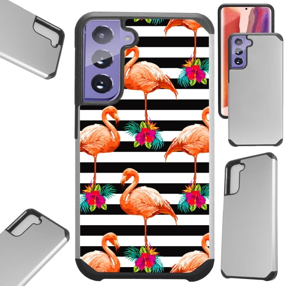 Compatible with Samsung Galaxy S21 Plus 5G Hybrid Fusion Guard Phone Case Cover (Flamingo Stripe)