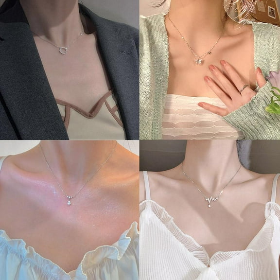 4Pcs Charm Ladies Zircon Pendant Necklace Chain Clavicle Women Weddin HOT Gift For Her