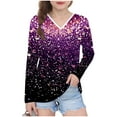 thumbnail image 2 of YUNAFFT Girls V-Neck Top Long Sleeve Star Gradient Print Pullover Trendy Celestial Design, 2 of 8