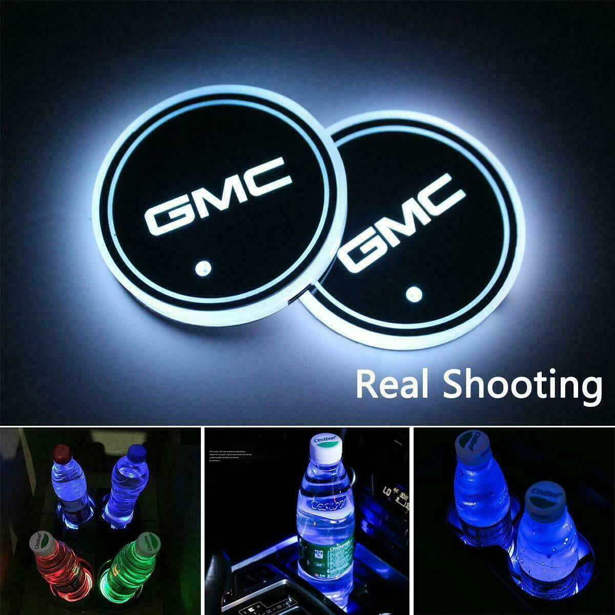 LED Interior Car Ambient Lights with 7 Colors Changing USB Charging-Cool Car Accessories Car Cup Holder Coasters 2 pack 