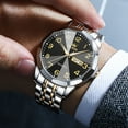 thumbnail image 4 of OLEVS Watch for Men Business Dress Diamond Analog Quartz Date Luxury Classic Stainless Steel Waterproof Luminous Two Tone Wrist Watch Black Dial, 4 of 14