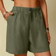 thumbnail image 2 of CheerKidz Women's Fashion Half Shorts Pants Summer Elastic Waist Buttons Casual Linen Pockets Pants for Walking Running Casual(Army Green,XXL), 2 of 7