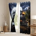 thumbnail image 3 of Manfei Boys Train Kitchen Curtains,Vintage Railway Print Black Out Curtains Pack of 2 (42x63 Each),Brown, 3 of 7