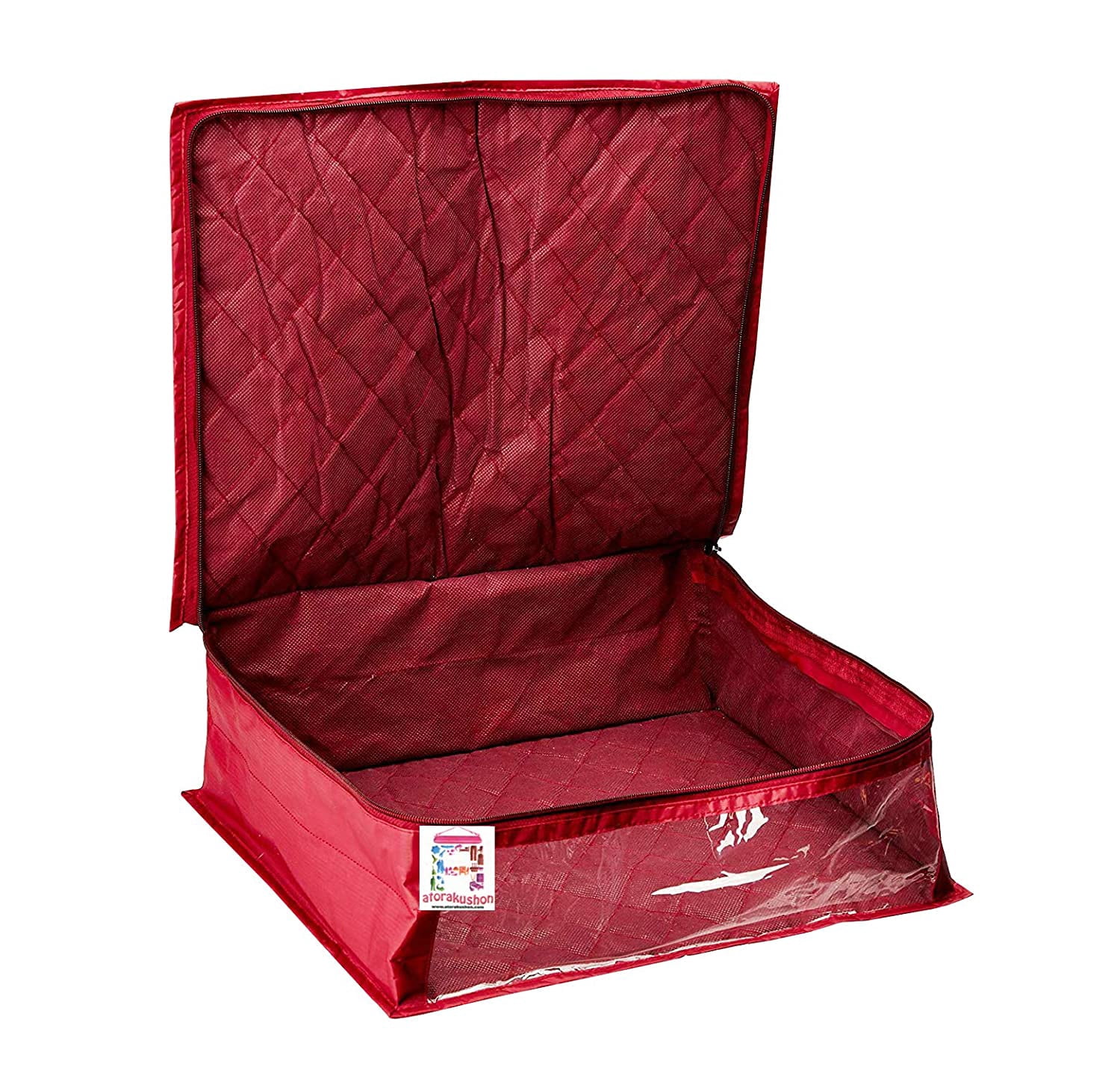 atorakushon Parachute Fabric Saree Garments Covers Clothes Storage sari Bag Wardrobe Organizers Double Zip Lock For Dress Accessories 2 Pieces Maroon