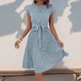 thumbnail image 1 of Puntoco Falda Plisada De Moda Casual Para Mujer Vestido De Cuello Redondo De Manga Corta Con Cintura Estampada Vestido De Cuello Redondo De Manga Corta Azul Claro L,Regalos Para Mujer Joven, 1 of 8