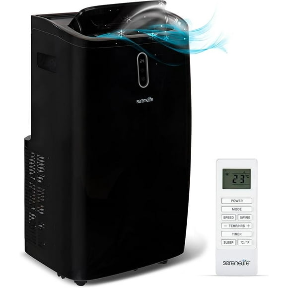 SereneLife 14000 BTU Portable Air Conditioner - 3-in-1 Compact Standing Air Conditioner for Room Up to 400 Sq. Ft. - Floor AC Unit with Remote Control - Universal Casters, Window Mount Kit
