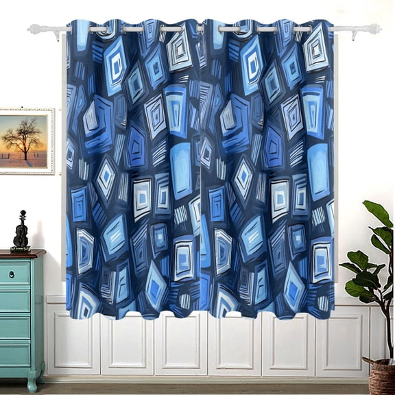 Modern Square Pattern Thermal Blackout Curtains 63x55 Inch 2 Panels Grommet Window Drapes for Bedroom Living Room
