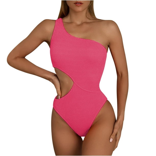 Lyxssbyx Plus Size Swimwear One Piece Swimsuit Sexy One Shoulder Bikini Solid Sexy Hollowed Out
