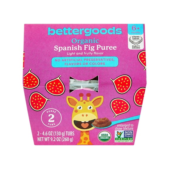 bettergoods Organic Stage 2 Baby Food Spanish Fig Puree, 4.6 oz Tubs, 2 Count