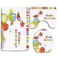 thumbnail image 1 of JSDART Birthday for Kids Patchwork Like Owls Birds Bugs Present on Polka Dots 3 Piece Bathroom Rugs Set Bath Rug Contour Mat and Toilet Lid Cover, 1 of 2
