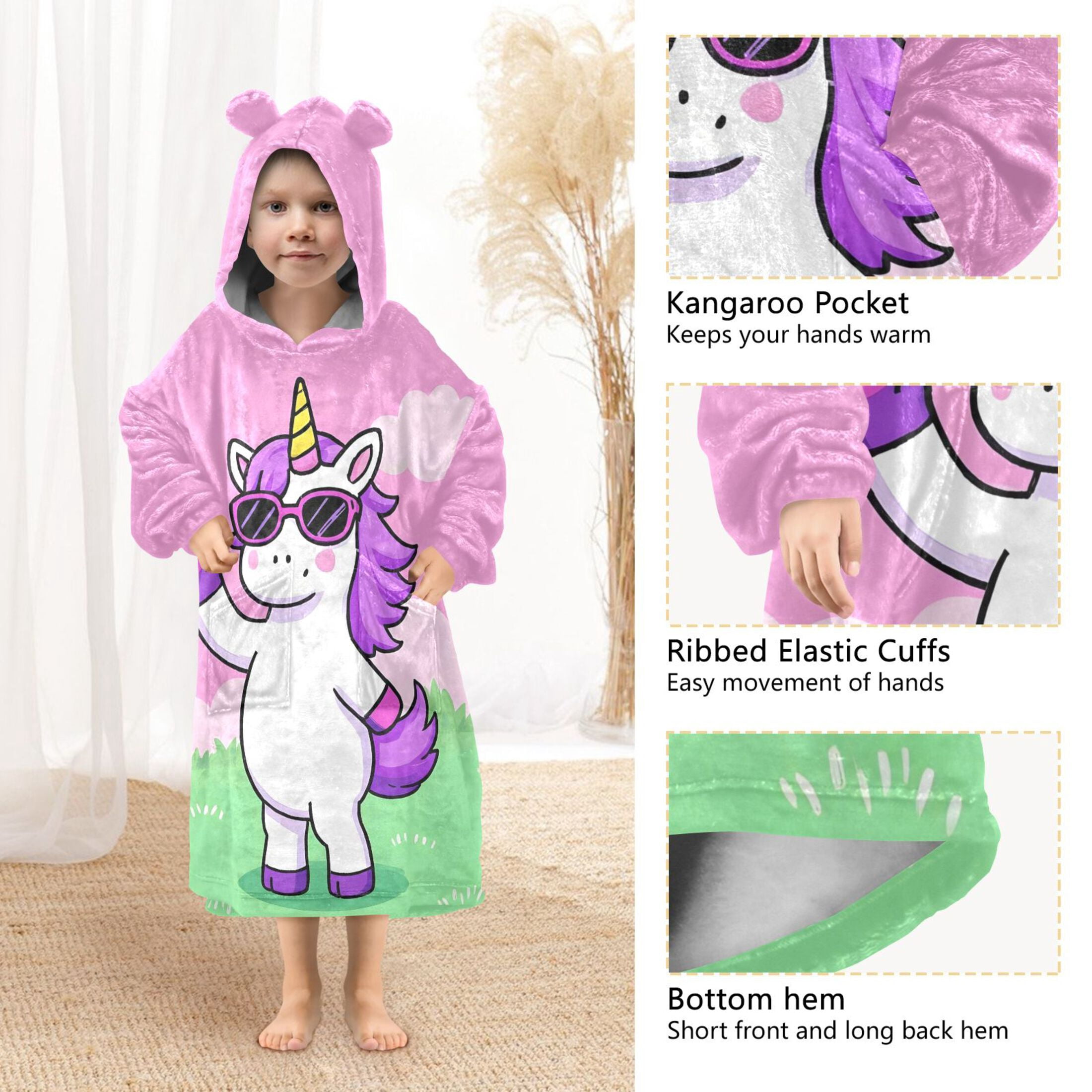 joogoo Wearable Blanket Hoodie Unicorn-u3 for Flannel Sherpa Pocket 3-14 YR S