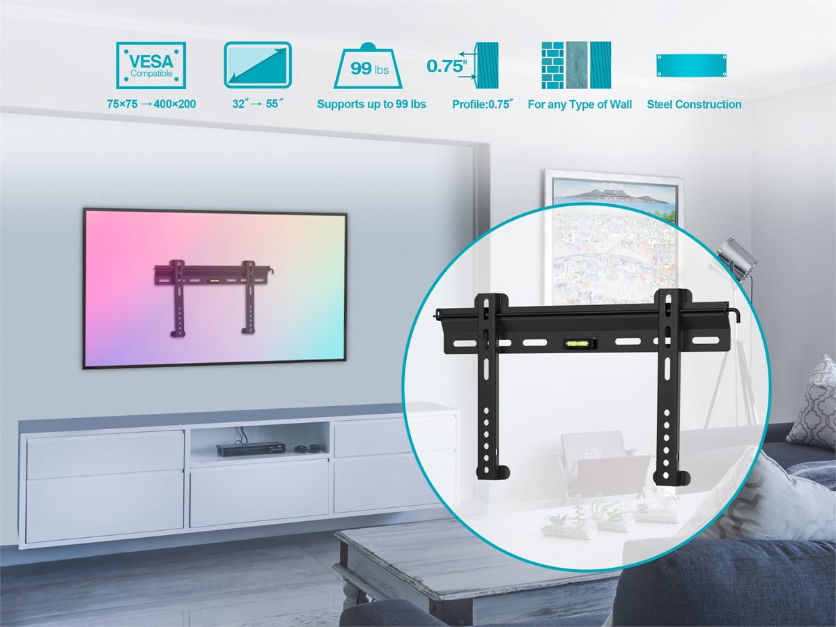 Monoprice Essential Fixed TV Wall Mount Bracket Low Profile For 32" To 55" TVs up to 99lbs, Max VESA 400x200