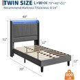 thumbnail image 2 of Bed Frame with LED Lights, Twin Size Upholstered Platform Bed with USB Charging Station, Storage Headboard Shelf, Wood Slats, No Box Spring Needed, Easy Assembly, Noise Free, Grey, 2 of 7