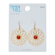 Time and Tru Women's Orange Floral Inlay Circle Earrings