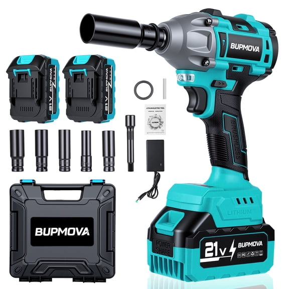 BUPMOVA 21V Cordless Impact Wrench, 900 Ft-lbs (1200 N·m) 1/2" High Torque Impact Gun with 2×4.0Ah Batteries & Charger, 4500RPM, LED Light, 5 Sockets, Brushless Power Driver Set Tool for Car & Tire