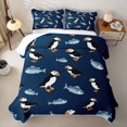 thumbnail image 2 of Castle Fairy Flat Puffin Fish Tile Twin Quilt Set,Seabird Small Fish Navy Seamless Pattern Twin Coverlet Set,Navy White, 2 of 7