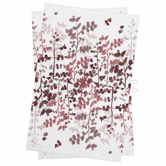 Leaves Kitchen Towels Set of 2, Water Absorbent Dish Towel, Pink Brown Summer Botanical Decorative Hand Towels - Quick Drying Cloth for Cooking Baking, 18x28 Inch