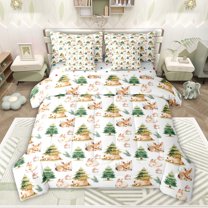 jejeloiu Jungle Bear Deer 7-Piece Twin Bedding Sets,Wild Rabbit Cartoon Mushroom Bedding Comforter Set For Girl Teens Reversible