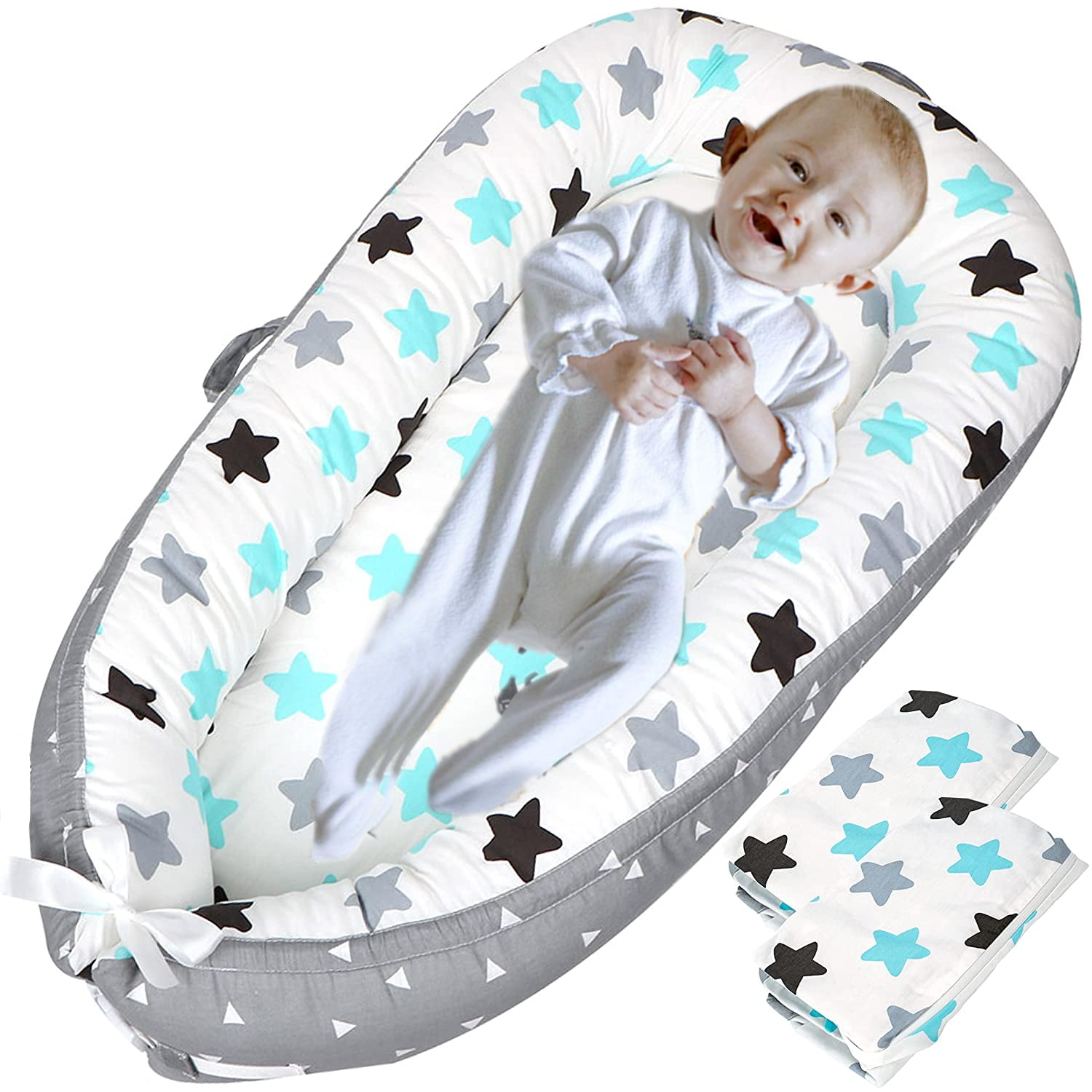 Baby Lounger Baby Nest Portable Co Sleeping Baby Lounger for Crib Bassinet Double-Sided Newborn Nest Bed with Pillow for Napping Traveling Leaves 