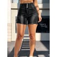 thumbnail image 5 of Women's High Waist Ripped Denim Shorts 3 Button Raw Hem Distressed Stretch for Casual Summer Black, 5 of 7
