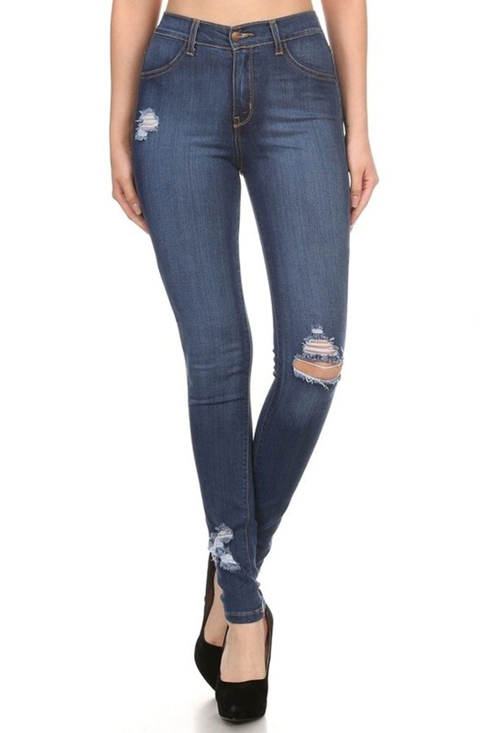 Encore Women's Plus Size High Rise Distressed Skinny Jeans E1749 ...