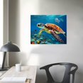 thumbnail image 3 of JRXY  Turtle Picture Decor Wall Art Aquatic Animal Nature Landscape Print on Canvas for Bathroom Kids Room Decorations Teal Framed  20x16in, 3 of 4