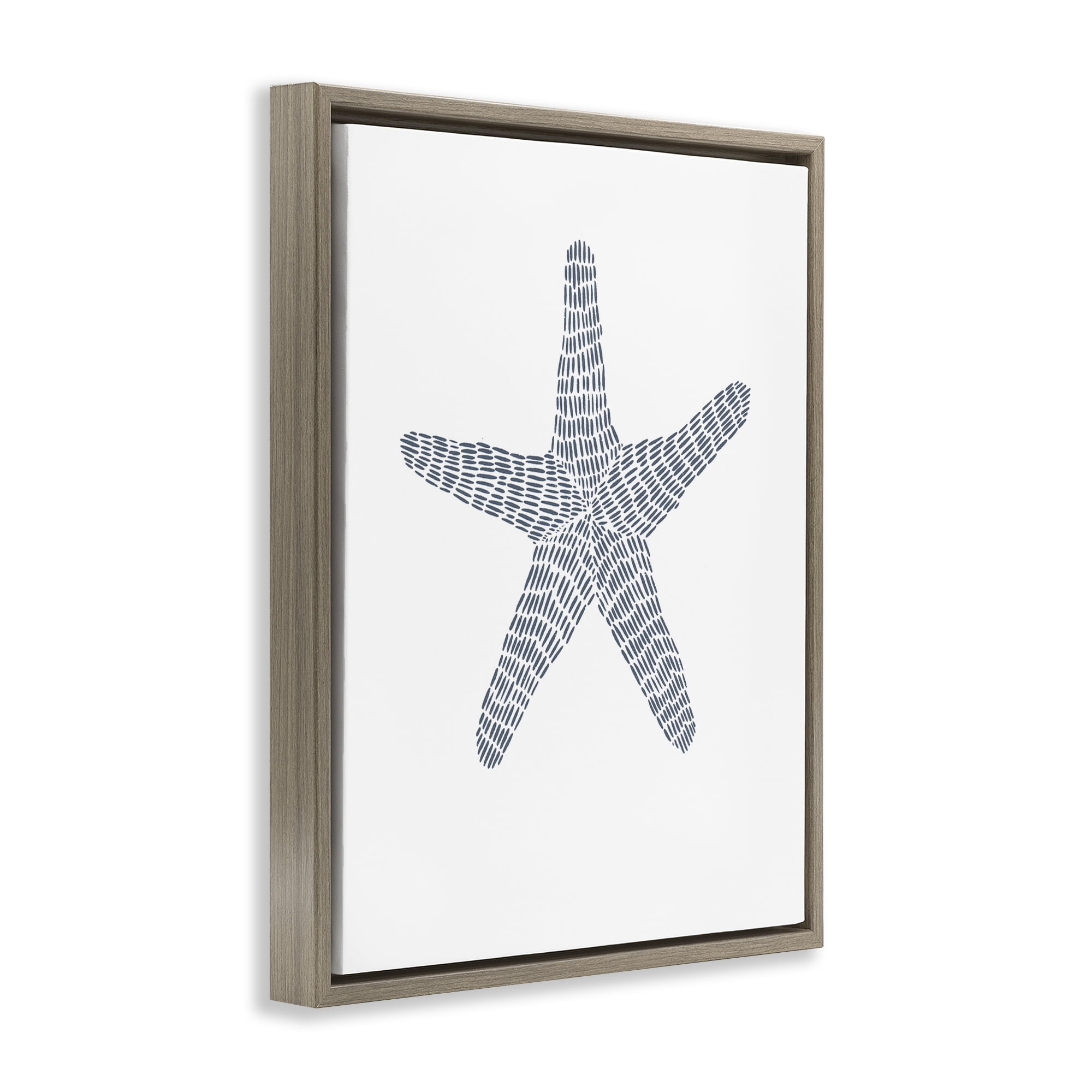 Stupell Industries Minimal Starfish on White Coastal Painting Brown Floater Framed Canvas Art Print Wall Art, 17 x 21