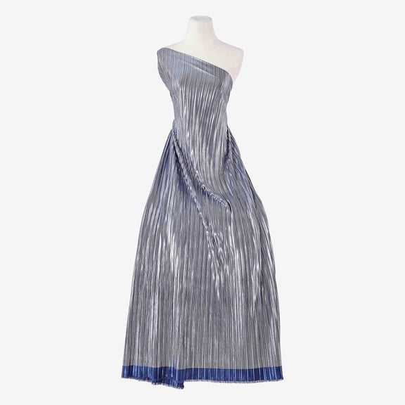 Zelouf Atlantis Foil Brick Pleated Bodre  , Sewing, DIY, Crafts Fabric by the Yard, Dazzling Navy/sil, 3 Yard