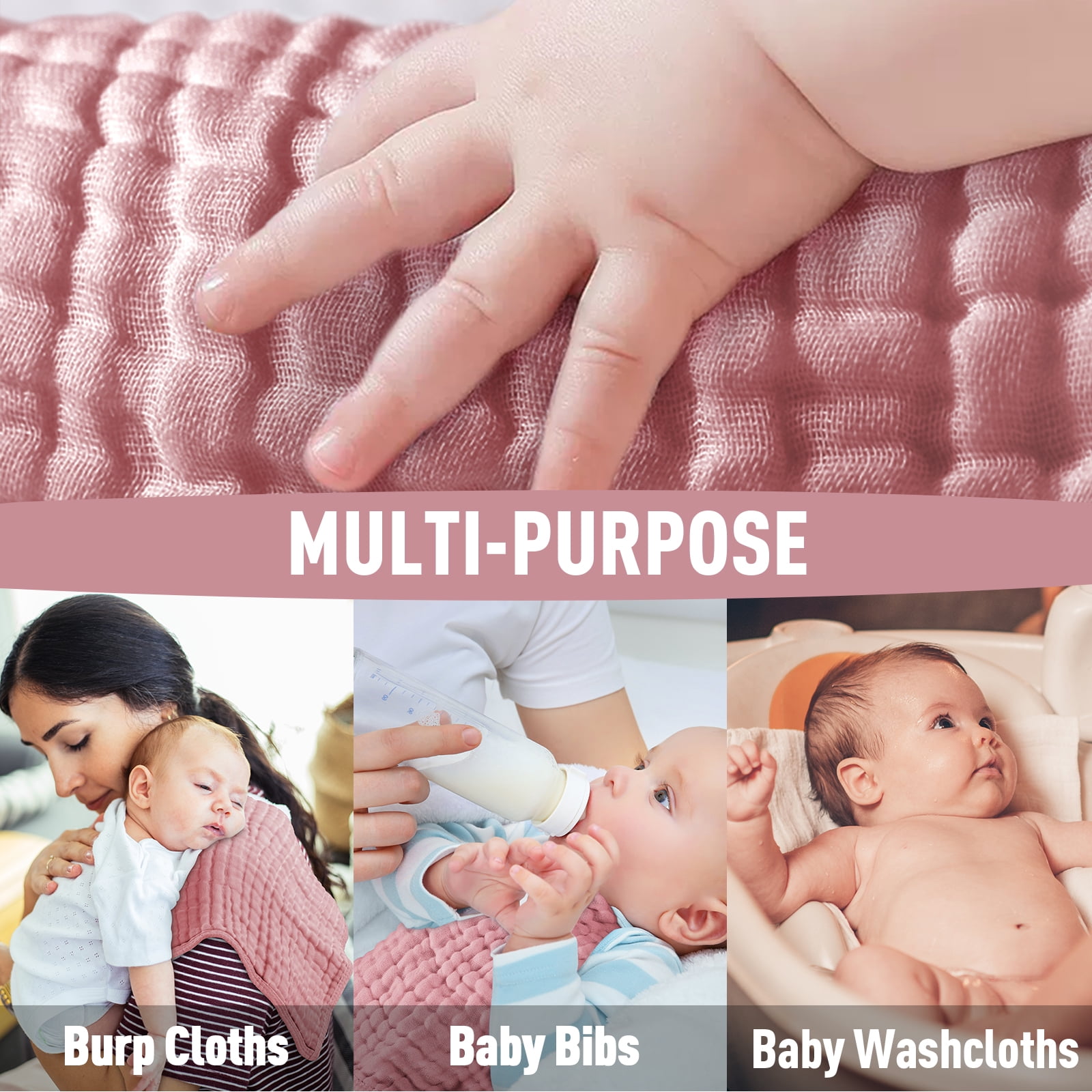 Yoofoss Muslin Burp Cloths for Baby 10 Pack 100% Organic Cotton Baby Washcloths for Boys Girls Large 20''X10'' Super Soft and Absorbent Bean Paste