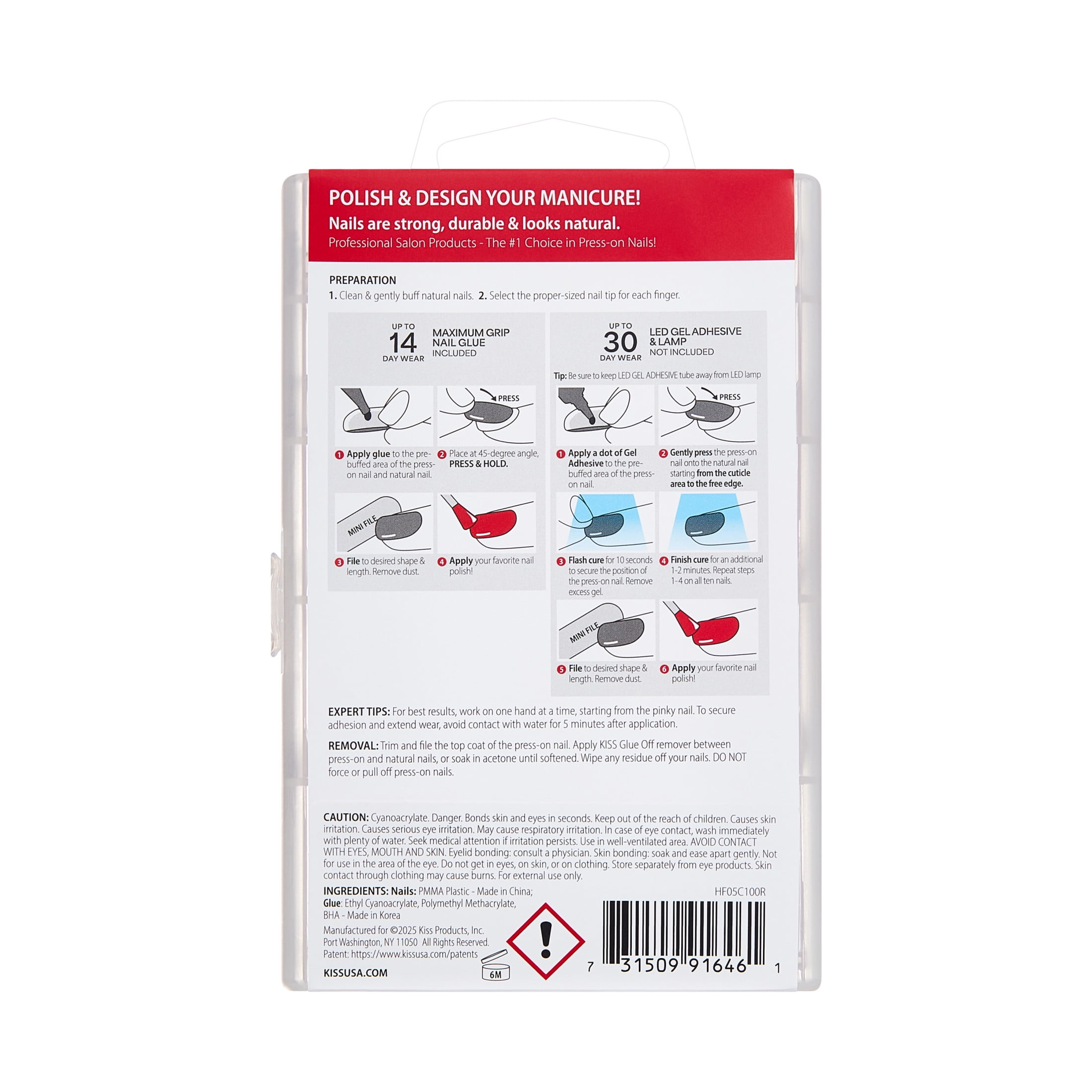 Kiss Professional Full Cover Medium Almond Press-On Nails, White, 140 Pieces