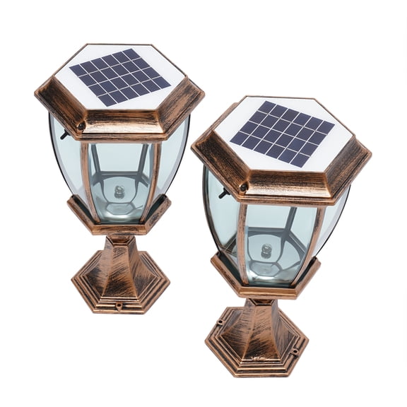 Garden Lantern Light Outdoor Post Lamp Golden Solar Powered Led Pillar Light