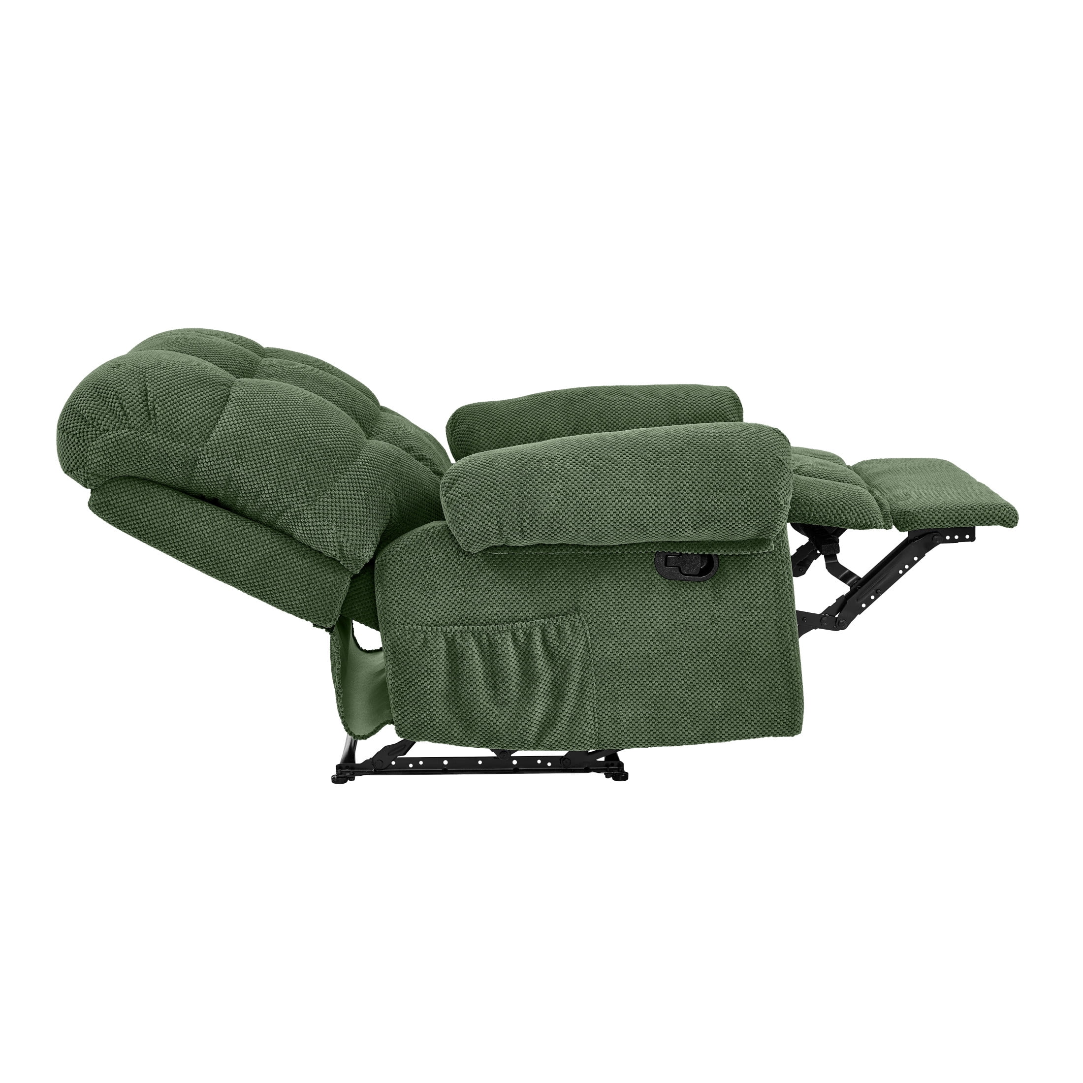 Noble House Manual Recliner Chair, Overstuffed Fabric Armchair with Padded Footrest, Army Green