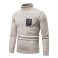 thumbnail image 2 of TFEOQRY Pullover Sweater for Men Fashion Solid Color Slim Fit Thermal Knitwear Long Sleeved Turtleneck Sweater Top Beige, 2 of 7