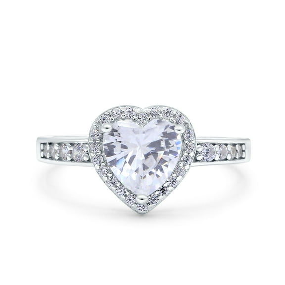 Simulated Cubic Zirconia Size-5 Heart Promise Ring Halo Heart Round 925 Sterling Silver