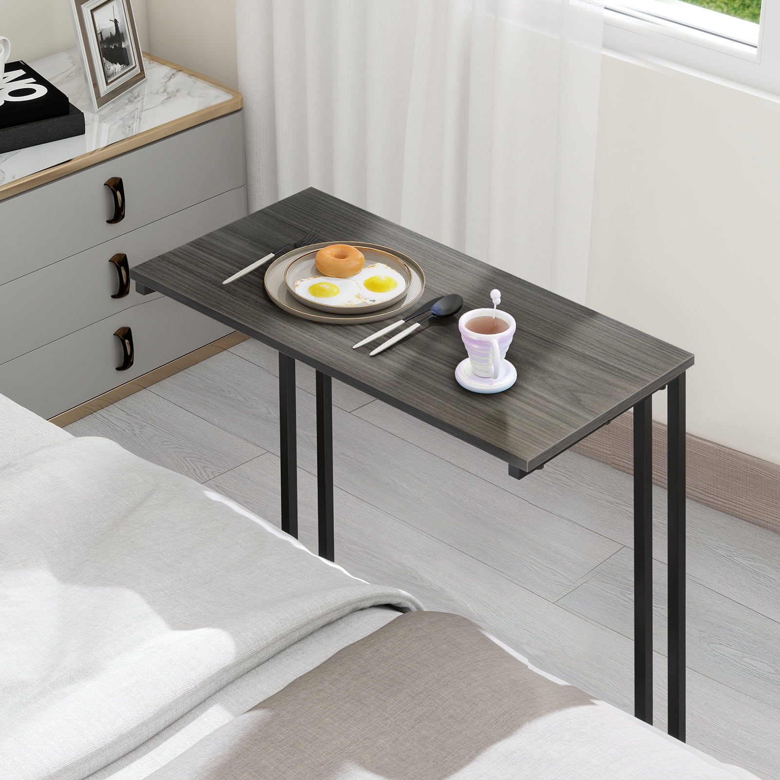 Krpimt C-Shaped End Table for Couch Sofa Side Table with Metal Frame for Bedroom, Living Room, 24.2"x 23.6"x 11.8"(HxWxD), Gray