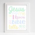 thumbnail image 2 of Gender Neutral Nursery Art Jesus Loves Me Christian Art Bible Verse Pastel Colors Pink Blue Yellow Green Baby Shower Gift Christening Gift Baptism Gift 16x20, 2 of 2