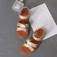 thumbnail image 2 of Girls Sandals Open Toe Summer Strappy Flat Dress Shoes Casual Lightweight Outdoor Beach Shoes Gold 12 Little Kid, 2 of 5