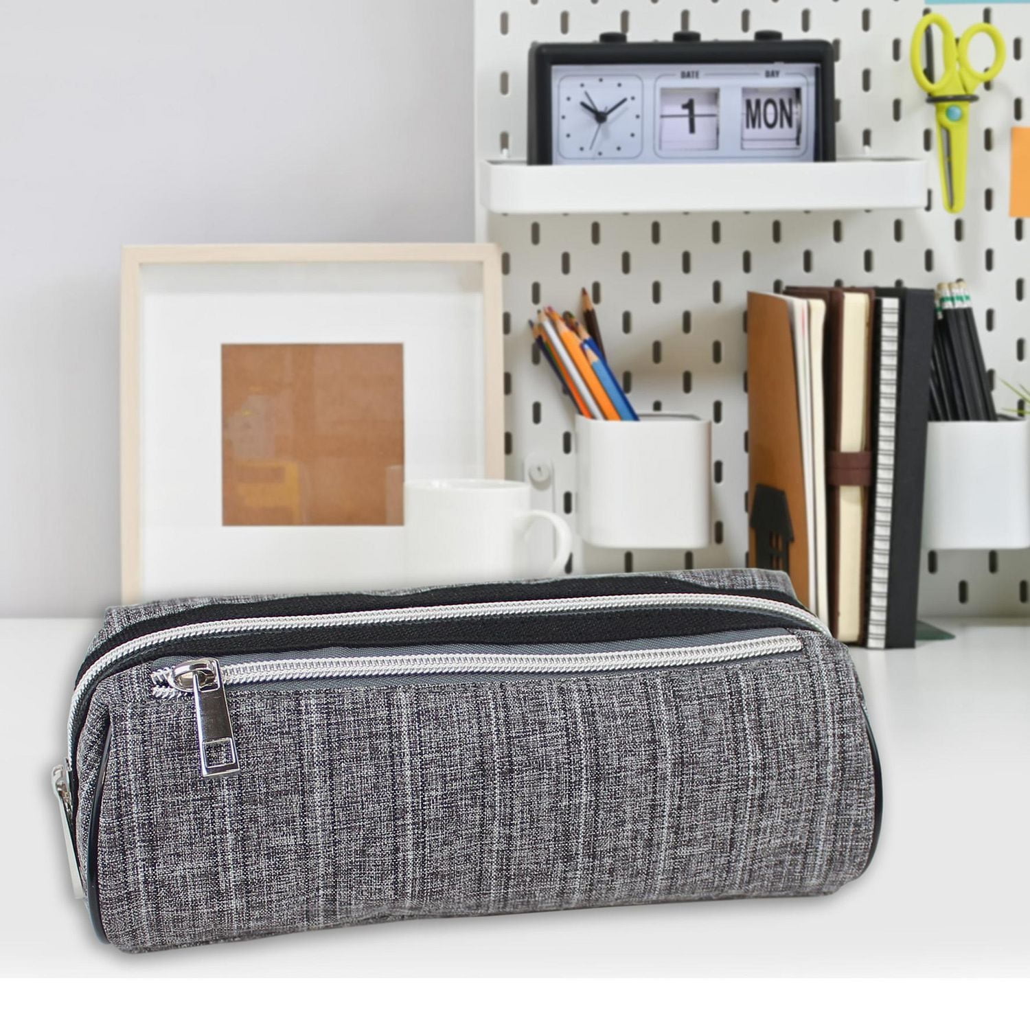 Pen + Gear Textured Pencil Pouch in Grey with White and Black Pattern