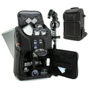 USA GEAR Digital SLR Camera Backpack Case w/15.6" Laptop Compartment featuring Padded Custom Dividers, Tripod Holder, Rain Cover. Long-Lasting Durability & Storage Pockets - Compatible w/Many DSLRs