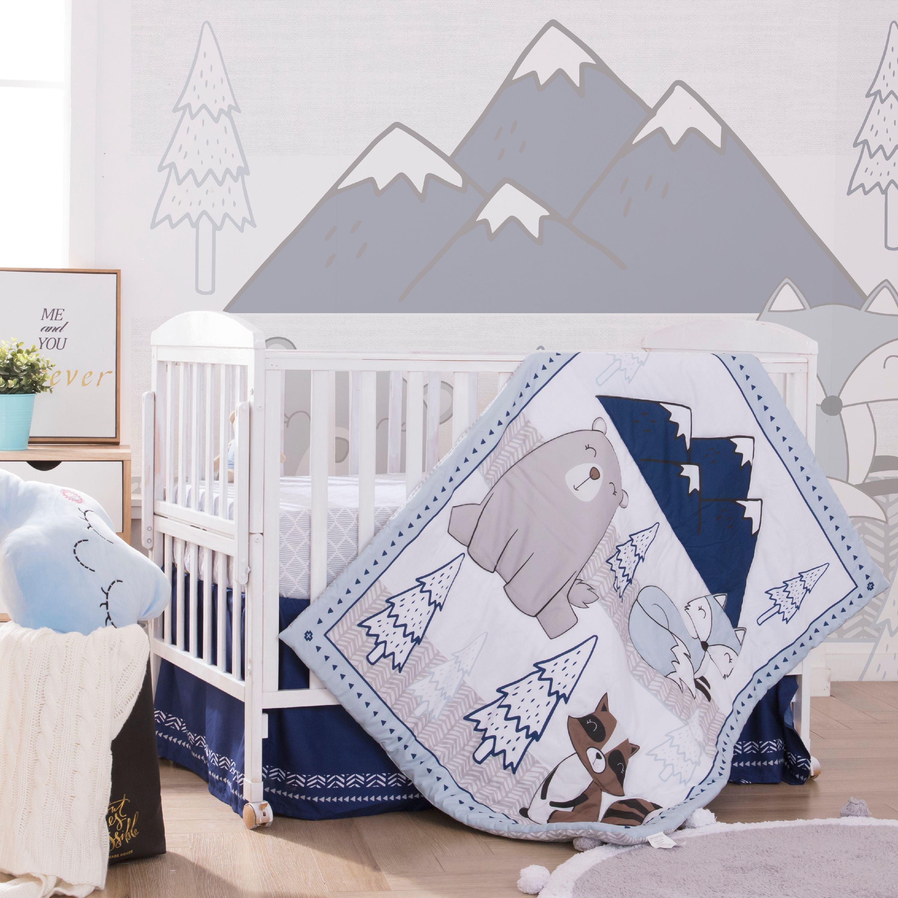 3 Piece Crib Baby Bedding Set - Blue Forest Animals ...