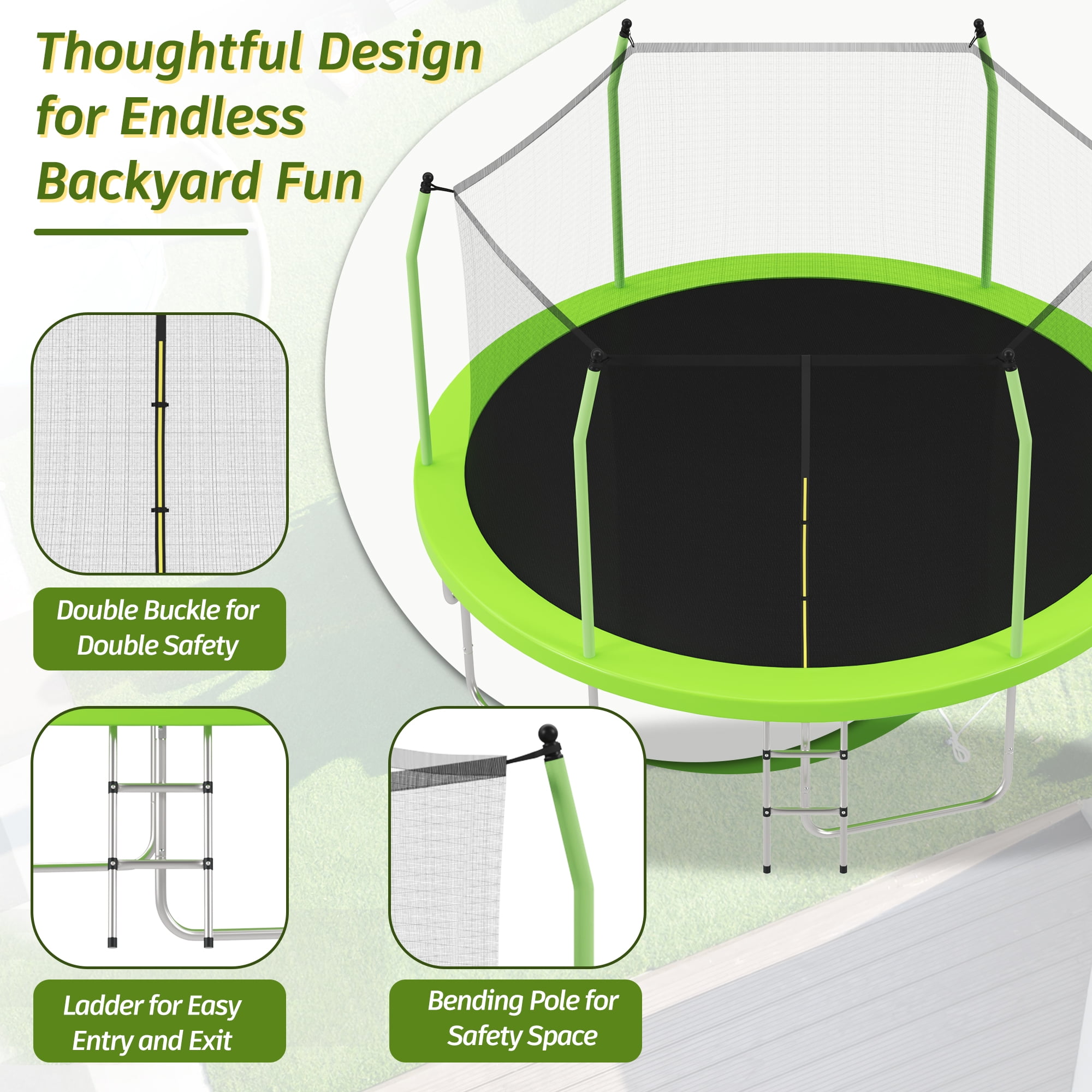 EUROCO 16FT Trampoline for Kids and Adults, Outdoor Large Trampoline with Enclosure Net, 1500LBS Heavy-Duty Round Tranpoline
