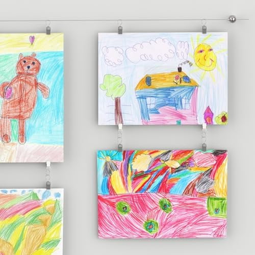 Art Display for Kids Artwork, 10ft Picture Hanging Wire Kit with 48 Clips, Kids Art Artwork Display$$Home Decor, Kitchen, & Other