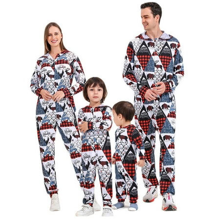 

Daxin Matching Family Christmas Onesies Pajamas Sets Elk Reindeer Printed Hooded Romper Holiday PJs Zipper Jumpsuit Loungewear Nightwear Long Sleeve Sleepwear for Dad Men