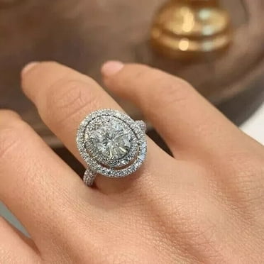 3Ct Oval Cut Lab Created Diamond Halo Engagement Ring 14K White Gold Finish
