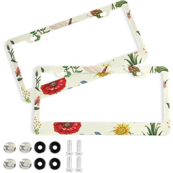 Coolnut Dragonfly License Plate Frames 2 Pack, Waterproof Aluminum Alloy Car Tag Holder 2 Holes License Plate Covers with Screw Caps Auto Accessories