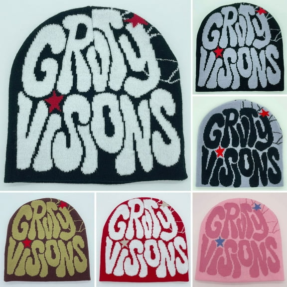 Tnobhg Men Women Knitting Beanie Hat Letter Jacquard Print Hip Hop Style Warm Winter Elastic Knitting Hat Streetwear